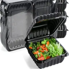 Northlight 150-Count Single Compartment Hinged Black Meal Prep/Take Out Containers - 9"