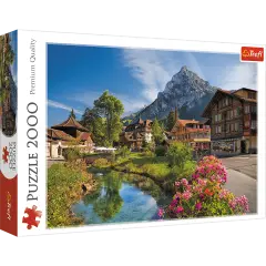 2000 Piece Jigsaw Puzzles, Alps in Summer, Mountain Village Puzzle with River, Adult Puzzles, Trefl 27089