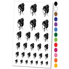 Young Woman Girl with Messy Bun Hairstyle Temporary Tattoo Water Resistant Fake Body Art Set Collection Dark Green