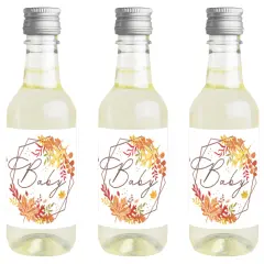 Big Dot of Happiness Fall Foliage Baby - Mini Wine and Champagne Bottle Label Stickers - Autumn Leaves Baby Shower Favor Gift - Set of 16