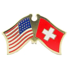 American & Switzerland Flags Pin 1"