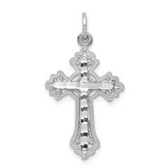 10K White Gold Cross Charm Religious Pendant Jewelry 30mm x 16mm