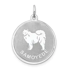 Sterling Silver Samoyede Disc Charm Pendant Jewelry 26mm x 19mm