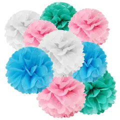 Wrapables Set of 12 Tissue Pom Pom Party Decorations for Weddings, Birthday Parties Baby Showers and Nursery Decor, Blue/Pink/Aqua/White