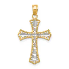 10K Gold & Rhodium Plated Diamond Cut Cross Charm Jewelry Pendant 30 x 16mm