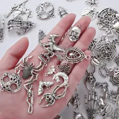80 PCS Halloween Charms Pendants Antique Silver Pendants Halloween Jewelry Making Accessory for DIY Necklace Bracelet