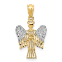 14K Two Tone Gold Angel Pendant Charm Religious Jewelry 25mm x 14mm