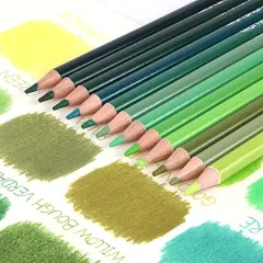 12 Green Colored Pencils Oil Based Pre-sharpened Wooden Colored Pencil Set for Adults Coloring Books Drawing Sketching Art Supplies, No Duplicates
