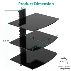 Floating Entertainment Center Shelves, Holds Up to 17.6lbs, TV Shelf with Strengthened Tempered Glasses for DVD Players, Cable Boxes, Games Consoles, TV Accessories (CS303B), 3 Shelf, Black