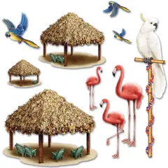 Tiki Hut & Tropical Bird Props (Pack of 12)