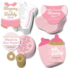 Big Dot of Happiness Hello Little One - Pink and Gold - 4 Girl Baby Shower Games - 10 Cards Each - Gamerific Bundle