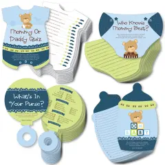 Big Dot of Happiness Baby Boy Teddy Bear - 4 Baby Shower Games - 10 Cards Each - Gamerific Bundle