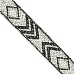 1" Olowin Iron On Rhinestone, Versatile, Beaded Trim, 5-Yard Cut Black/ White