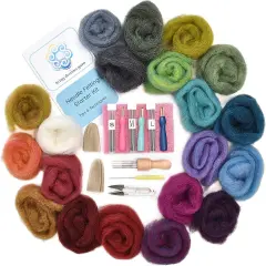 Extra Large Needle Felting Starter Kit Includes 20 Premium Wool Colors, 50 Needles and Tools, Text and Video Guide. Craft Kit for Beginners, Kids and Adults