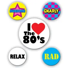 80's Party Buttons (Pack of 12)