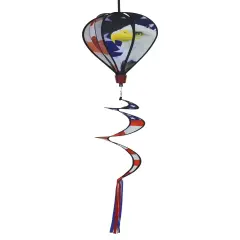 In the Breeze 0979 - American Flag and Eagle Hot Air Balloon Spinner - Outdoor Hanging Decoration