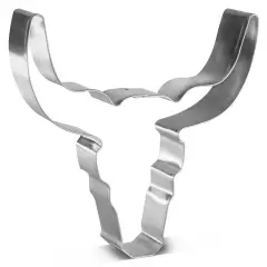 Bull Skull Longhorn Cookie Cutter 4.75 in, CookieCutter.com, Tin Plated Steel, Handmade in the USA