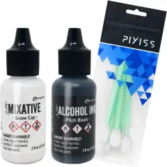 Black and White Alcohol Ink Set Tim Holtz Ranger, Pixiss Blending Tools