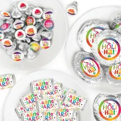 Big Dot of Happiness Holi Hai - Mini Candy Bar Wrappers, Round Candy Stickers & Circle Stickers - Festival of Colors Candy Favor Sticker Kit - 304 Pc