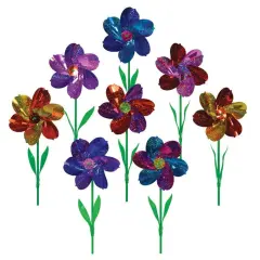 In the Breeze Mylar Rainbow Flower Pinwheel with Leaves - Assorted 2 Tone Color Spinners - 8 Piece Bags