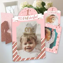 Big Dot of Happiness 1st Birthday Little Miss Onederful - Girl First Birthday Party 4x6 Picture Display - Paper Photo Frames - Set of 12