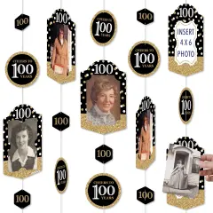 Big Dot of Happiness Adult 100th Birthday - Gold - Birthday Party Vertical Photo Garland 35 Pieces