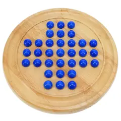 WE Games Solid Wood Solitaire with Blue Glass Marbles - 9 in. Diameter