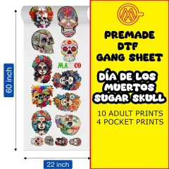 Day of the Dead (D&iacute;a de Muertos) Sugar Skull: Direct-to-Film Transfer Gang Sheets - 22x60