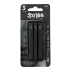 SoHo Urban Artist Compressed Graphite Sticks 2B, Pack of 3 - Premium Graphite Sticks for Drawing - Versatile & Smooth Gliding Artist Graphite - Ideal for Professionals, Students, and Artists