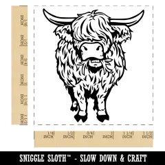 Shaggy Highland Cow Eating Grass Self-Inking Rubber Stamp Ink Stamper Black