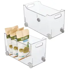 mDesign Plastic Kitchen Storage Bin, Rolling Wheels/Handles