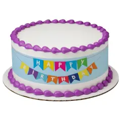 Happy Birthday Bunting Banner Edible Cake Topper Image Strips