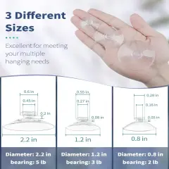 60 Pack Suction Cups for Glass, Small Rubber Suction Cups for Home Kitchen Bathroom Organization Christmas Decoration Window (Assorted Sizes 0.8 & 1.2 & 2.2 Inch)