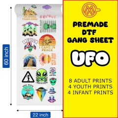 Aliens UFO Direct-to-Film DTF Transfer Gang Sheets - 22x60