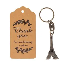 10 pcs Eiffel Tower 4" Plastic Keychains with Thank You Tags Bronze