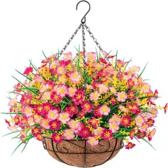 Everlasting Spring Charm: Artificial Hanging Flowers with Coconut-Lined Basket Pink