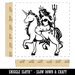 Mystical Mermaid Riding Unicorn Self-Inking Rubber Stamp Ink Stamper Blue