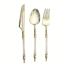 24-Piece Disposable Plastic Cutlery Set Clear and gold