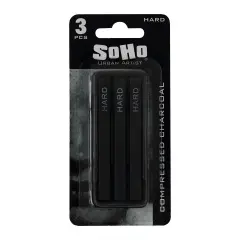 SoHo Urban Artist Compressed Charcoal Sticks, Pack of 3 - Hard, Black, Ideal for Charcoal Drawing and Charcoal Art, Perfect for Artists, Students and Professionals, Creates Varied Tones and Blends Easily