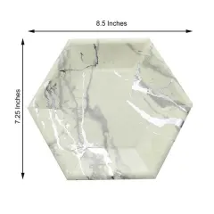 8.5 in Hexagon Marble Design Disposable Paper Salad Plates
