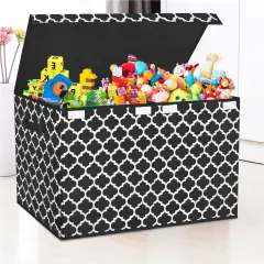 Large Toy Storage Organizer with Lid and Divider - Durable Toy Box for Boys, Kids, Toddler, Collapsible Toy Chest for Living Room Area, Playroom, Nursery, Black