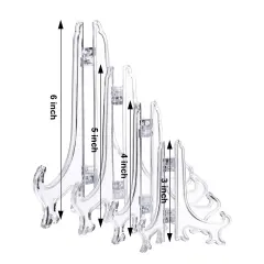 24 Pieces 3/4/5/6 Inch Plastic Easel Plate Holders to Display Stands Picture Easel at Weddings, Home Decoration (Clear)