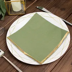 50 Pastel Gold Trim 2 Ply Paper Napkins for Events Olive green