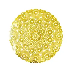 50 Metallic Gold Lace Round Disposable Paper Placemats