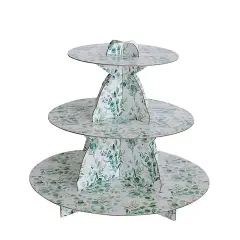 11-Inch 3 Tier Floral Print Cupcake Stand Set for Wedding Decor Green