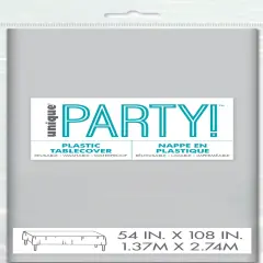 Silver Solid Rectangular Plastic Table Cover, 54" x 108"