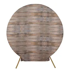 7.5 ft Brown Fitted Spandex Rustic Wood Design Round Backdrop Stand Cover