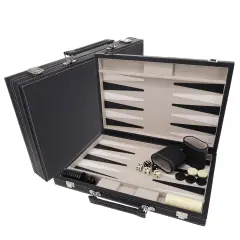 WE Games Elegant Black Leatherette Backgammon Set, 14.75 x 9.75 in. closed