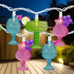 Northlight Cocktail Glasses Patio Light Set - Multi-Color - 7.25' White Wire - 10ct