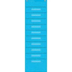 Aqua Polka Dots 10 Pocket File Storage Pocket Chart, 14" x 46.5"